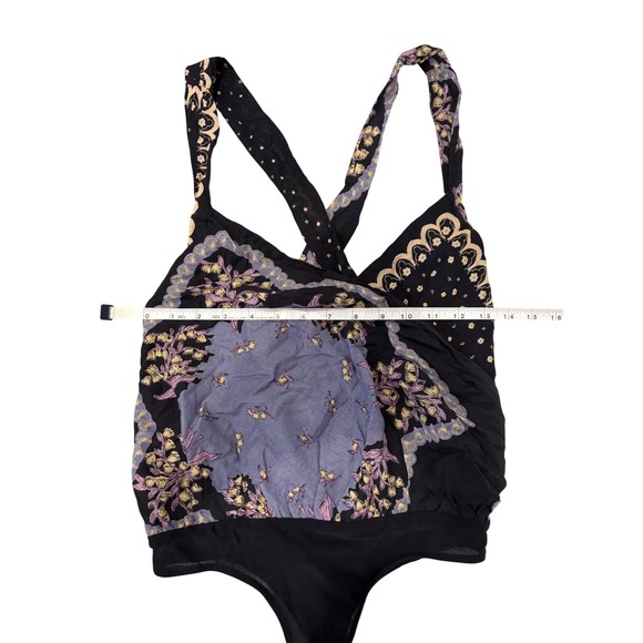 Free People Intimately Floral Bandana Print Bodysuit Black Purple XS OB1105151 - Picture 4 of 13